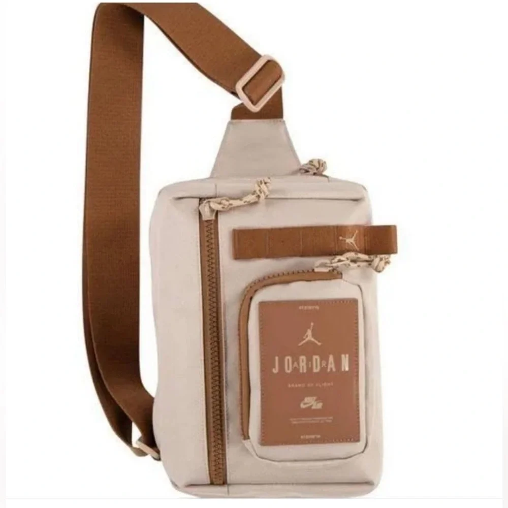Nike Jordan Air Hesi Crossbody Sling Bag Tan Brown Jumpman Backpack Nylon Small - Picture 11 of 14